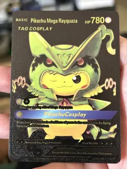 Pokemon Pikachu Mega Rayquaza Tag Cosplay Black Foil Fan Art Card Card #006 - Image 1