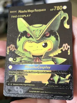 Pokemon Pikachu Mega Rayquaza Tag Cosplay Black Foil Fan Art Card Card #006 - Image 2