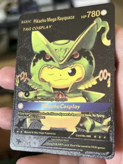 Pokemon Pikachu Mega Rayquaza Tag Cosplay Black Foil Fan Art Card Card #006 - Image 3