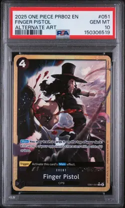 2025 One Piece Prb02 #051 Finger Pistol Alternate Art PSA 10 - Image 1