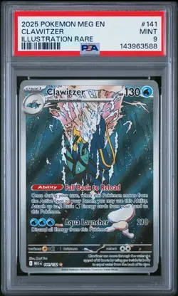 PSA 9 Clawitzer 141/132 Pokemon Mega Evolution MEG EN Illustration Rare 2025 - Image 1