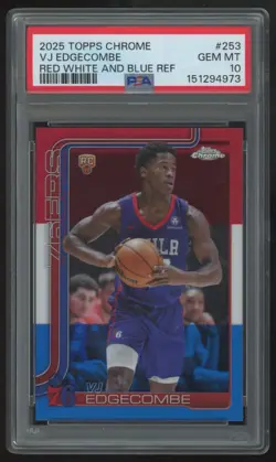 2025-26 Topps Chrome VJ Edgecombe RC Red/White/Blue Refractor #253 PSA 10 - Image 1