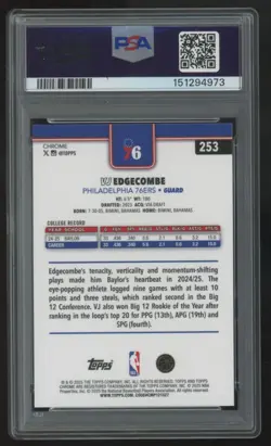 2025-26 Topps Chrome VJ Edgecombe RC Red/White/Blue Refractor #253 PSA 10 - Image 2