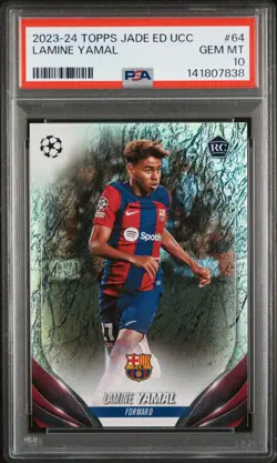 Lamine Yamal 2023-24 Topps UEFA UCC Jade #64 Foil Refractor Rookie RC PSA 10 Gem - Image 1