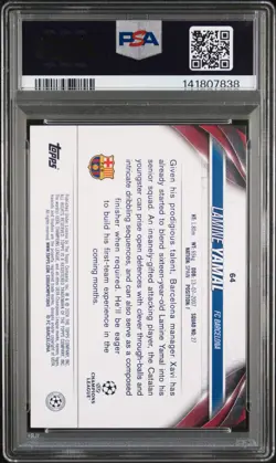 Lamine Yamal 2023-24 Topps UEFA UCC Jade #64 Foil Refractor Rookie RC PSA 10 Gem - Image 2