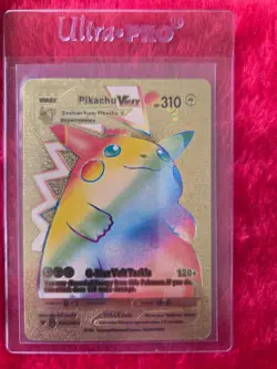 Pokemon Pikachu VMAX Rainbow Gold Foil Fan Art Collector Card - 310 HP - Image 1
