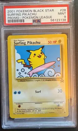Pokemon Pikachu TCG Surfing Black Star Promo Card 28 PSA 9 - Image 1