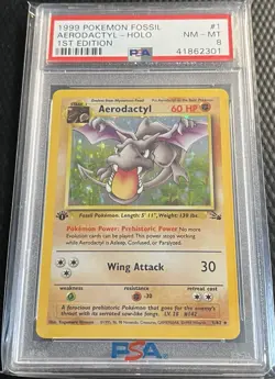 1999 Pokemon 1st Edition Aerodactyl Holo PSA 8 Card #1 - Clean Holder - Image 1