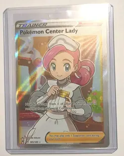 Pokemon Center Lady Full Art Ultra Rare Holo Trainer Card 185/185 TCG - Image 1