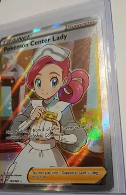 Pokemon Center Lady Full Art Ultra Rare Holo Trainer Card 185/185 TCG - Image 4