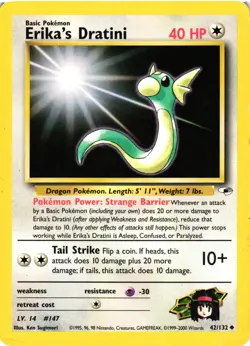 Pokemon TCG Erika's Dratini 42/132 Uncommon Gym Heroes Unlimited DMG - Image 1