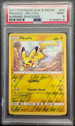 2017 Pokemon Burning Shadows #40 Pikachu Rev Foil PSA 9 - Image 1