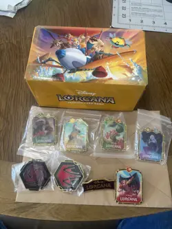 Disney Lorcana Promo Pin Lot of 8 With Chip And Dale Promo Box - Image 1