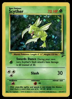 Pokemon Cards Scyther 17/130 Holo Base Set 2 WOTC Rare MP - Image 1