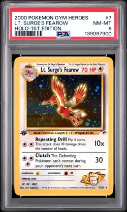 LT. SURGE'S FEAROW 7/132 1ST EDITION GYM HEROES POKEMON PSA 8 - Image 1