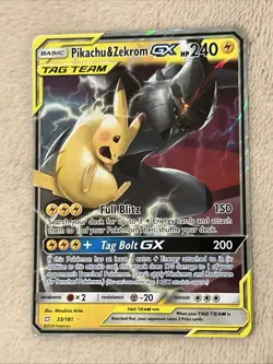 Pokemon Pikachu & Zekrom GX TCG Sun & Moon Team Up 33/181 Holo - Image 1