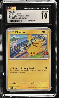2024 Pokemon SVP EN-SV Black Star Promo World Championships #190 Pikachu CGC 10 - Image 1