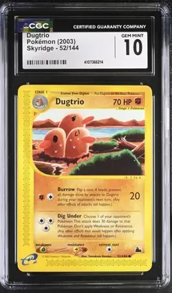 CGC 10 GEM MINT Dugtrio 52/144 Pokemon 2003 Skyridge Pop 30 Komiya - Image 1