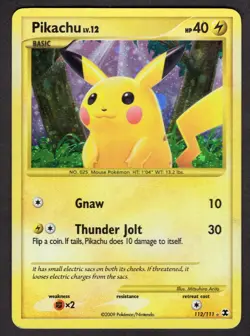 Pokemon Card Pikachu Lv. 12 112/111 2009 Holo Rising Rivals - Image 1