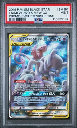 2019 Pokemon Mewtwo & Mew GX #SM191 PSA 9 - Black Star Full Art Promo - Image 1