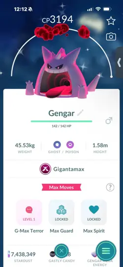Pokemon Go Shiny Gengar ( Gigantamax ) ( Max CP ) - Image 1