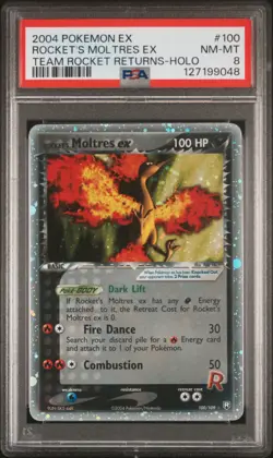 2004 POKEMON EX TEAM ROCKET RETURNS #100 ROCKET'S MOLTRES EX-HOLO PSA 8 - Image 1