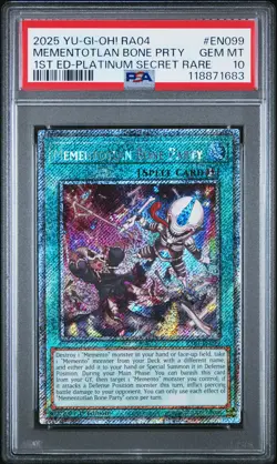2025 YU-GI-OH! RA04-QUARTER CENTURY STAMPEDE MEMENTOTLAN BONE PARTY PSA 10 - Image 1