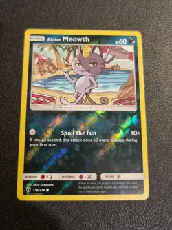 REVERSE HOLO Pokemon Card TCG Sun & Moon Lost Thunder Alolan Meowth 118/214 - Image 1