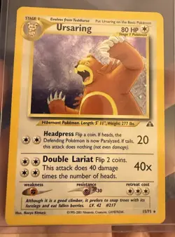 Pokemon TCG Ursaring 15/75 Neo Discovery Holo Rare 80 HP Stage 1 Card English - Image 1