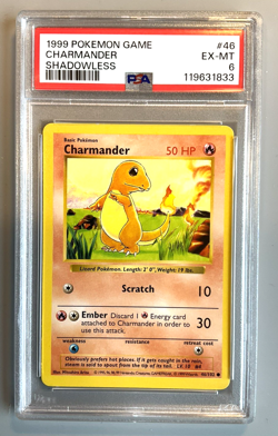 Pokemon Card 1999 Base Set Shadowless CHARMANDER 46/102 PSA 6 - Image 1