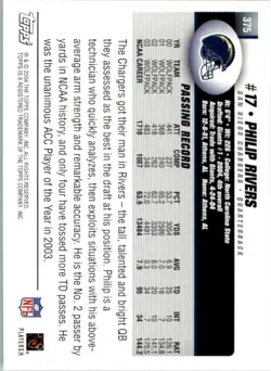 2004 Topps #375 Philip Rivers RC ROOKIE CARD CHARGERS COLTS - Image 2