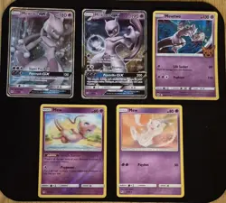 Lot of 3 Mewtwo / 2 Mew Pokemon Cards - Unbroken Bonds- Hidden Fates - Lot #601 - Image 1