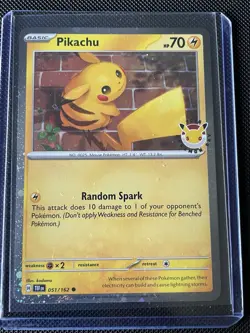 Pokemon Pikachu 051/162 2024 Day Promo Stamped Holo 70 HP Random Spark - Image 1