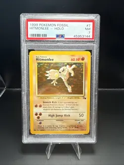 Pokemon Fossil 7/62 Hitmonlee Holo Rare - PSA 7 NM - Image 1