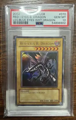 2002 LOB 070 Red-Eyes Black Dragon Ultra Rare Yu-Gi-Oh! Card PSA 10 Gem Mint - Image 1
