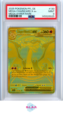 MEGA CHARIZARD X EX MEGA HYPER RARE POKEMON GER PFL 2025 130 PSA 9 - Image 1