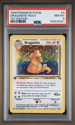 1999 POKEMON FOSSIL 1ST ED #4 DRAGONITE-HOLO PSA 8 NM-MT - PERFECT CENTERING - Image 3