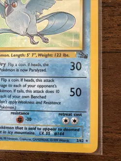 Pokemon 1st Edition Articuno 2/62 Fossil Holo Rare NM - Image 4