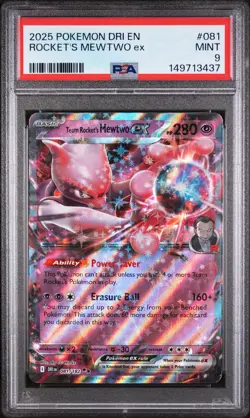 2025 Pokemon Destined Rivals Rocket's Mewtwo Ex #081 PSA 9 - Image 1