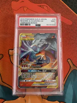 PSA 9 Reshiram & Charizard GX 20/214 Pokemon Reshiram Charizard Graded Card - Image 1