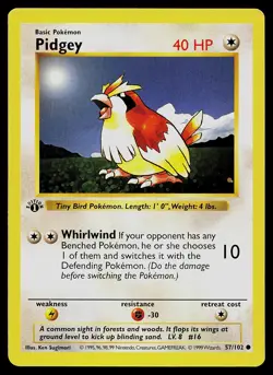 Pokemon Card - Pidgey Base Set Shadowless 57/102 1st Edition Common - Image 1