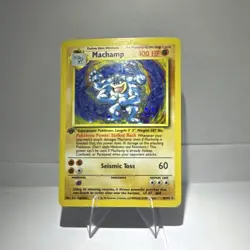 Pokemon Machamp 8/102 Base Set Unlimited Holo Rare 100 HP Seismic Toss Card - Image 1