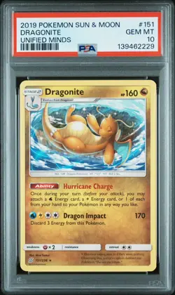 💎2019 POKEMON SUN & MOON UNIFIED MINDS #151 DRAGONITE-(PSA 10) LOW POP RARE - Image 1