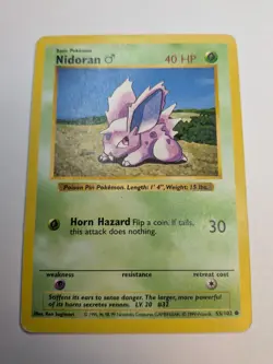 Pokemon Nidoran M 55/102 Base Set Shadowless Regular Common 40 HP Horn Hazard - Image 1