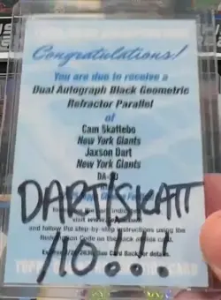 2025 Topps Chrome Dual Auto Black Geometric Refractor Jaxson Dart / Cam Skattebo - Image 1