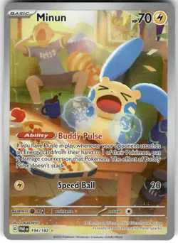 Minun 194/182 Illustration Rare Paradox Rift Pokemon NM - Image 1