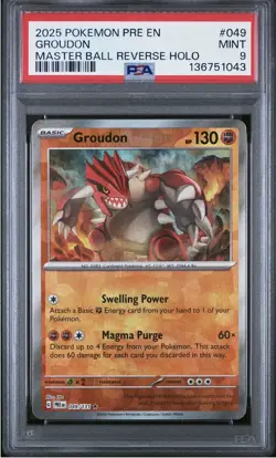 2025 POKEMON PRE EN-PRISMATIC EVOLUTIONS MASTER BALL REVERSE HOLO GROUDON PSA 8 - Image 1