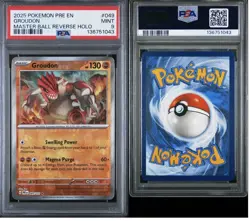 2025 POKEMON PRE EN-PRISMATIC EVOLUTIONS MASTER BALL REVERSE HOLO GROUDON PSA 8 - Image 3