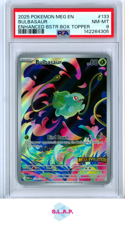 BULBASAUR ENHANCED BSTR BOX TOPPER POKEMON MEG EN-MEGA EVOLUTION 2025 133 PSA 8 - Image 1