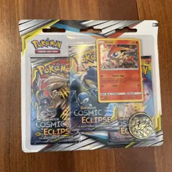 Pokemon Sun & Moon Cosmic Eclipse 3 Booster Pack Blister Pack Victini Promo New - Image 1